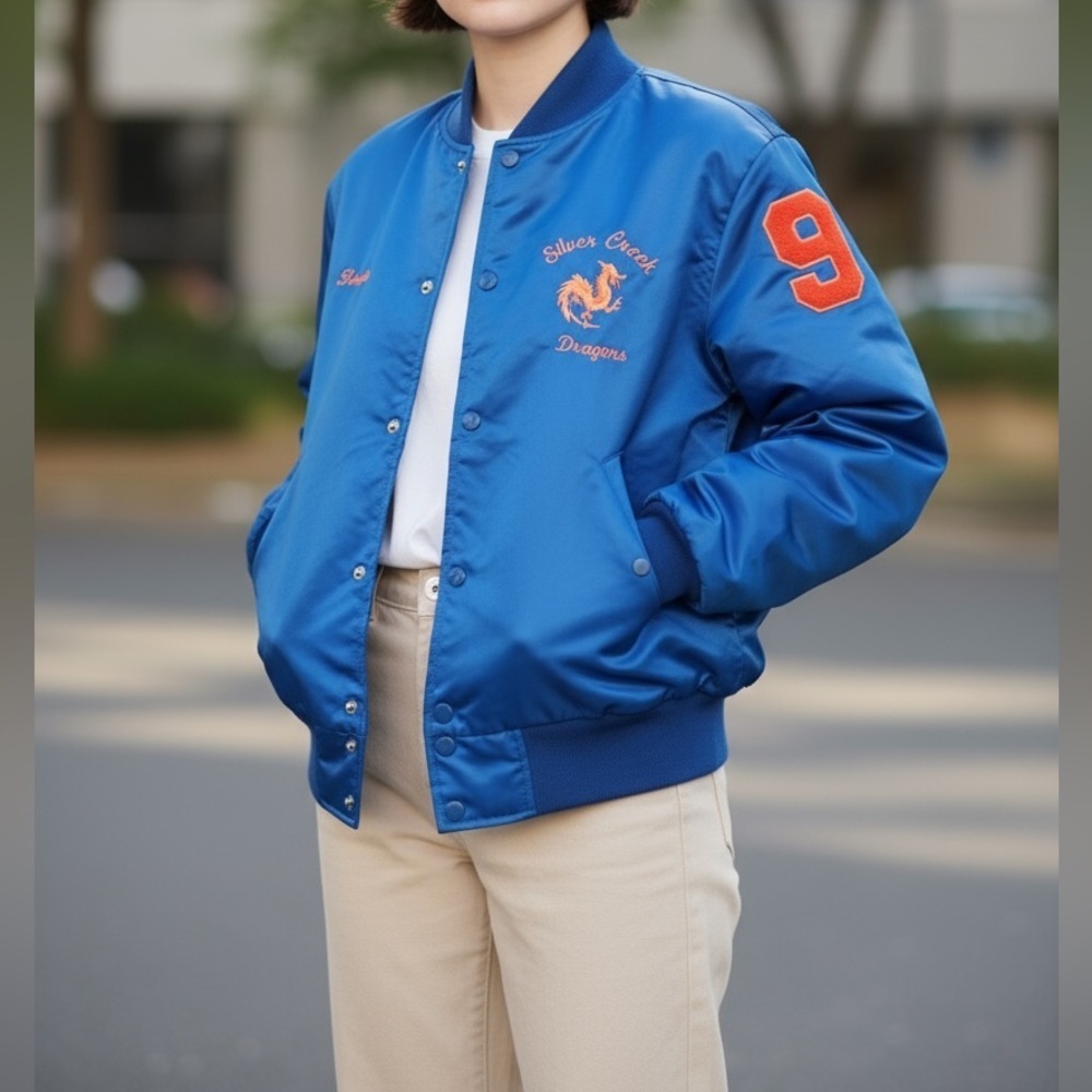 Vintage Silver Creek Dragons Varsity Bomber Jacket Medium
